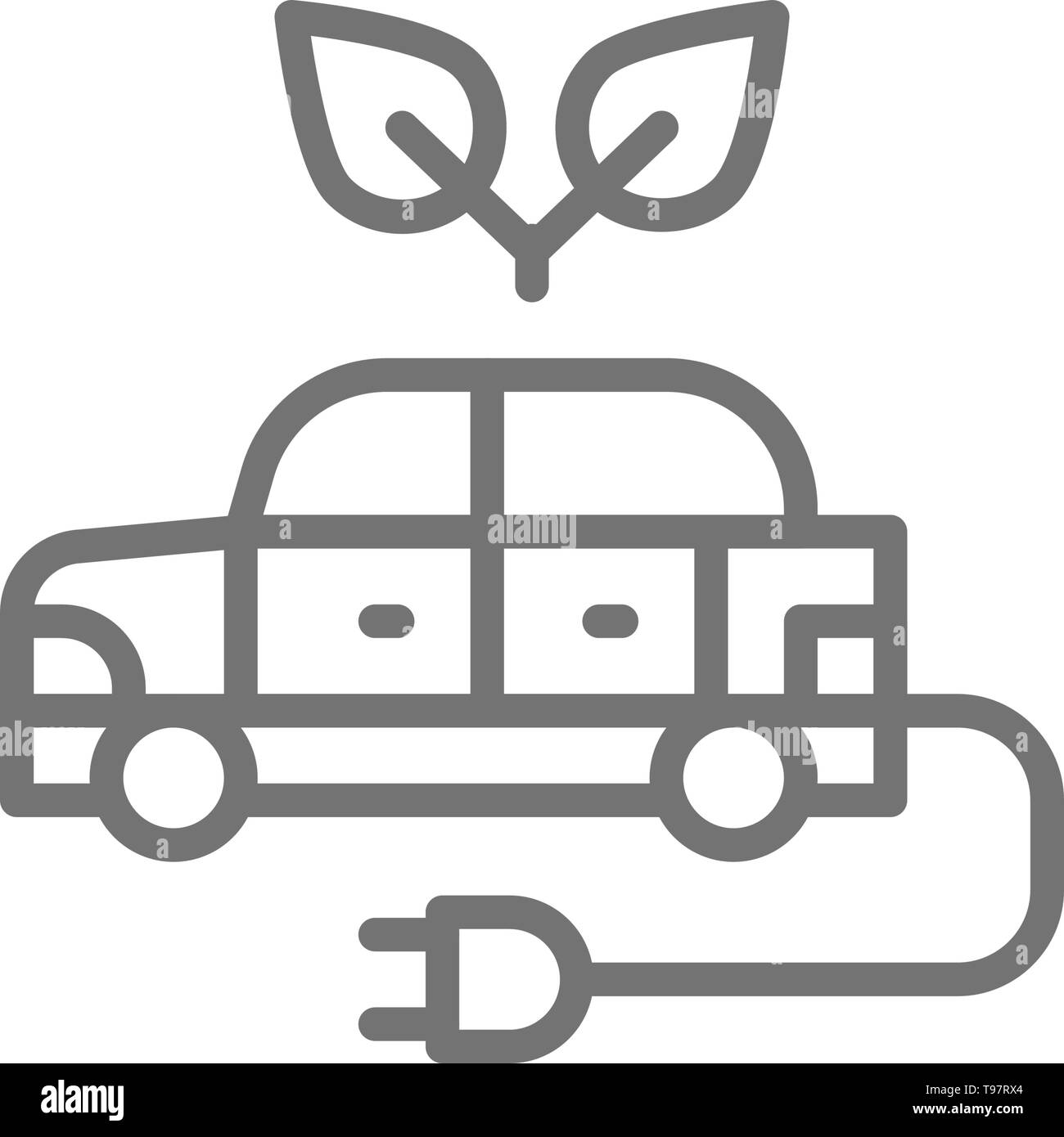 Auto elettrica, automobile ecologica, wasteless icona linea. Illustrazione Vettoriale