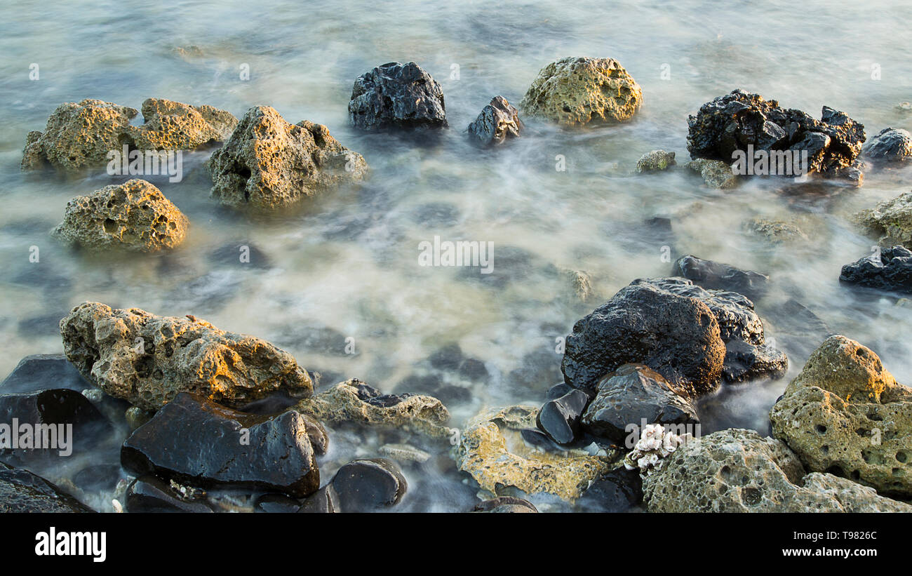 Ciottoli e coralli sulla riva del mare Foto Stock