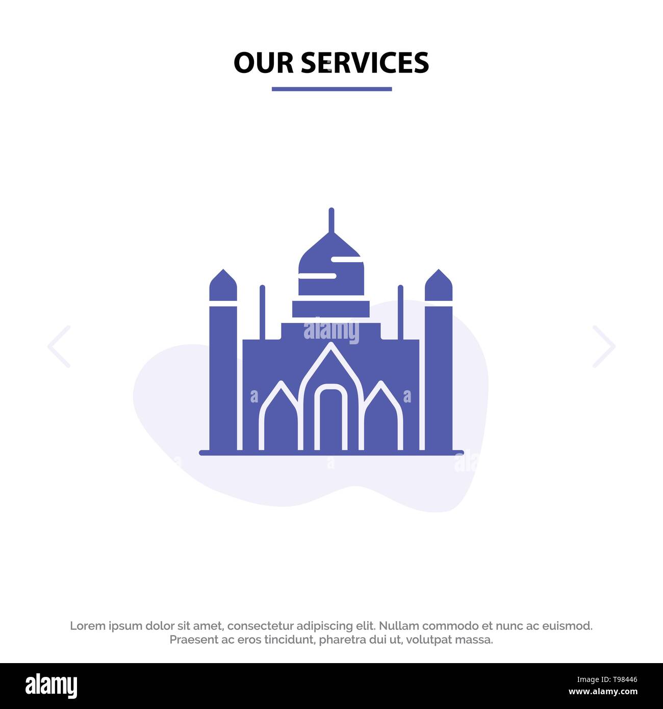 I nostri servizi Aurangabad Fort, Bangladesh, Dhaka, Lalbagh solido Icona Glyph Web Modello di scheda Illustrazione Vettoriale