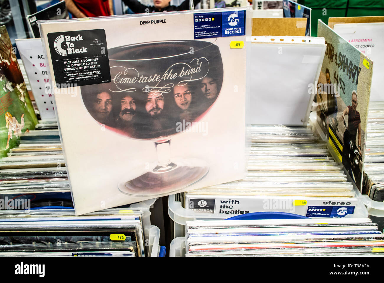 Nadarzyn, Polonia, 11 maggio 2019 Deep Purple album in vinile sul display per la vendita, vinile, LP, Album rock, inglese rock band, collezione di vinili Foto Stock