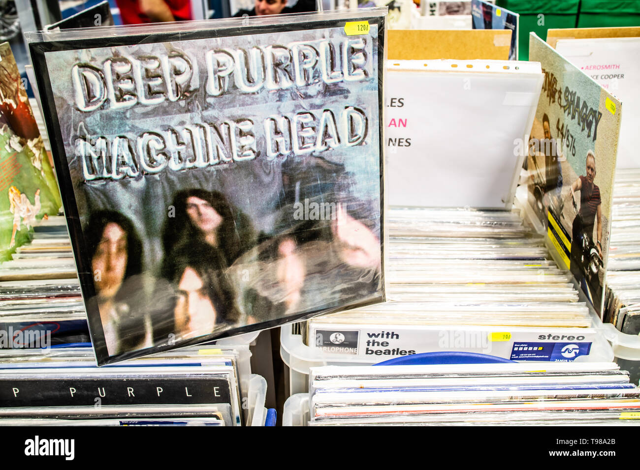 Nadarzyn, Polonia, 11 maggio 2019 Deep Purple album in vinile sul display per la vendita, vinile, LP, Album rock, inglese rock band, collezione di vinili Foto Stock