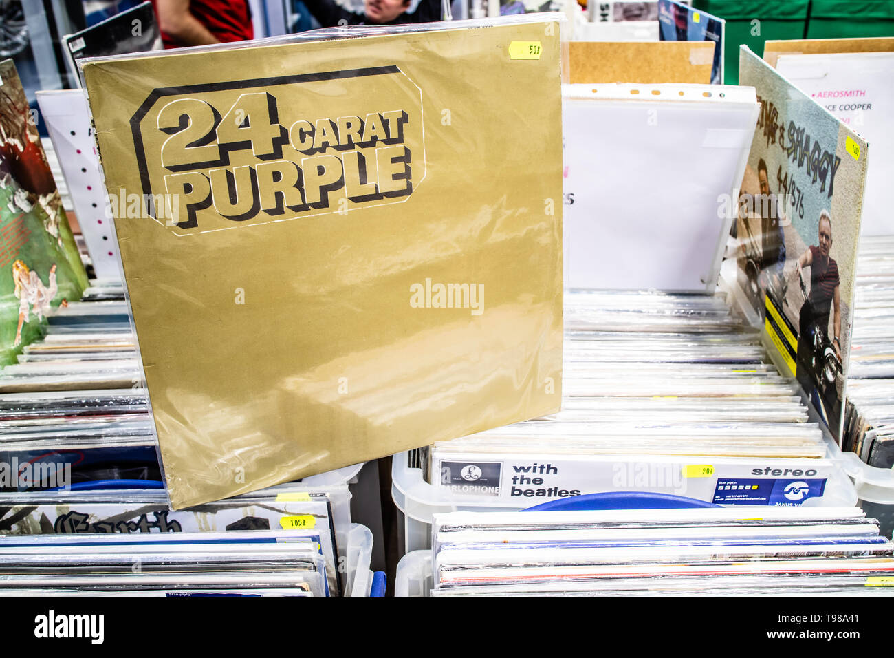 Nadarzyn, Polonia, 11 maggio 2019 Deep Purple album in vinile sul display per la vendita, vinile, LP, Album rock, inglese rock band, collezione di vinili Foto Stock