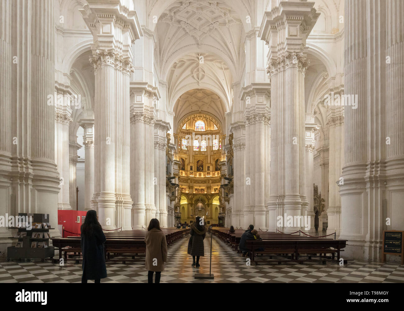 La navata centrale del Duomo. Nome completo, Santa Iglesia Catedral Metropolitana de la Encarnacion, o Cattedrale Metropolitana di incarnazione, Granada, Foto Stock