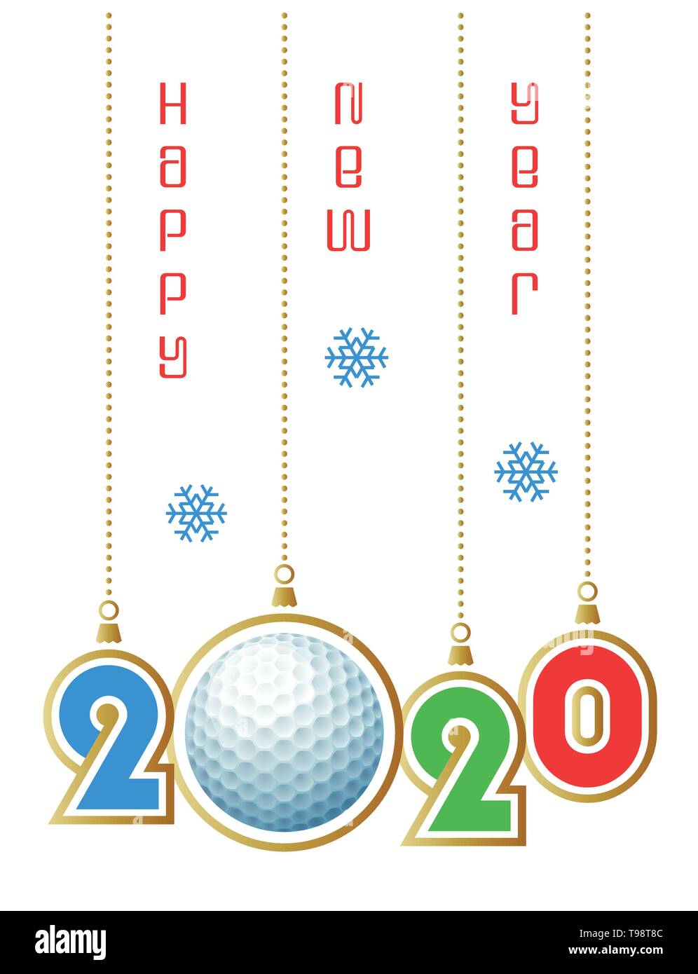 Felice Anno Nuovo 2020! Sport biglietto di auguri con realistica pallina da golf. Illustrazione Vettoriale. Illustrazione Vettoriale