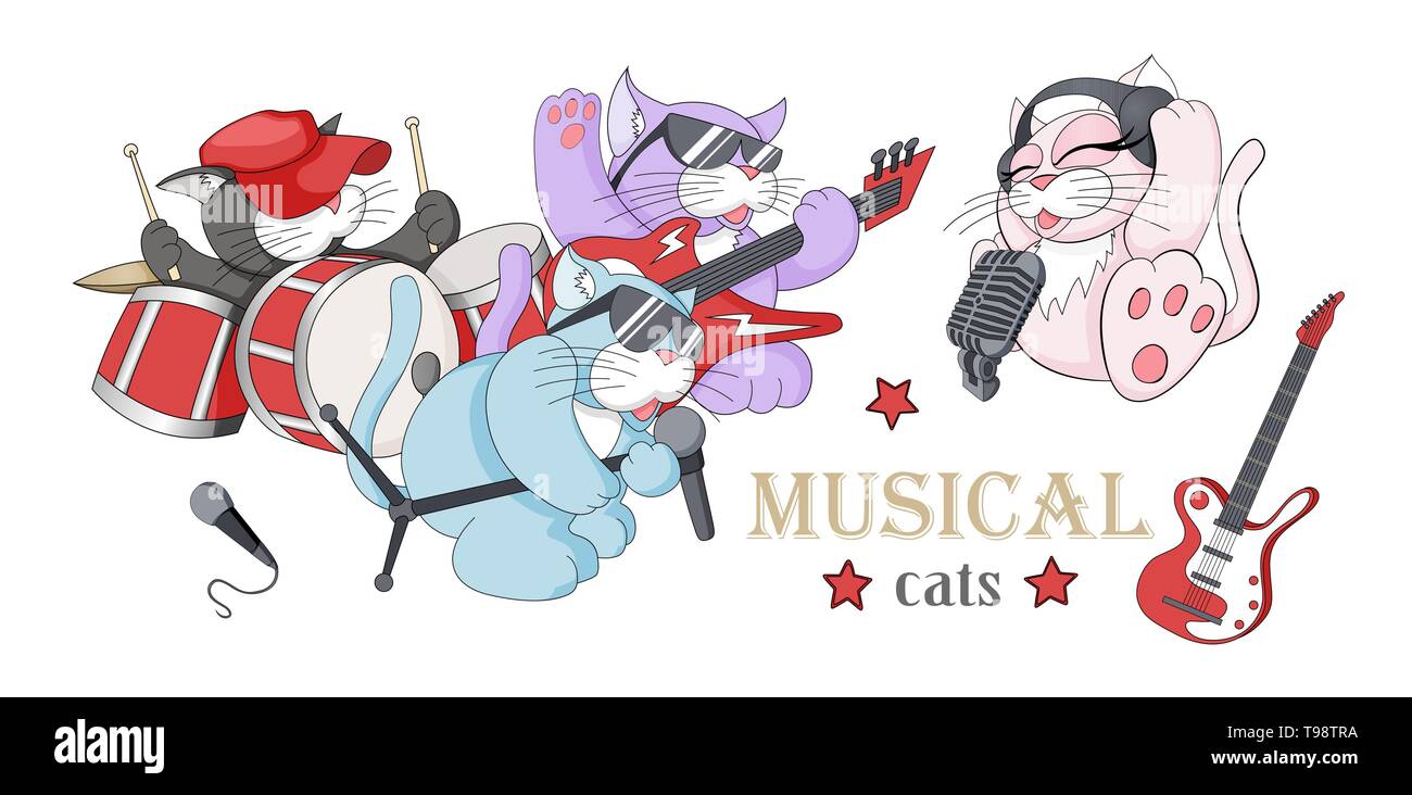 Illustrazione Vettoriale di divertenti piccoli personaggi suonare strumenti musicali Illustrazione Vettoriale