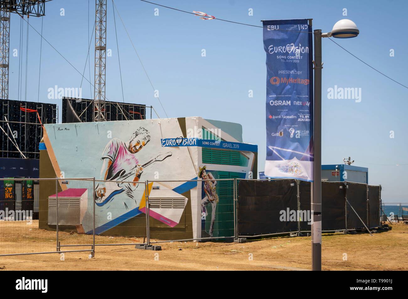 TEL AVIV, Israele. Il 11 maggio 2019. Backstage i preparativi per l'international concorso Eurovisione della canzone in eurovisione villaggio nel centro di Tel Aviv. Foto Stock