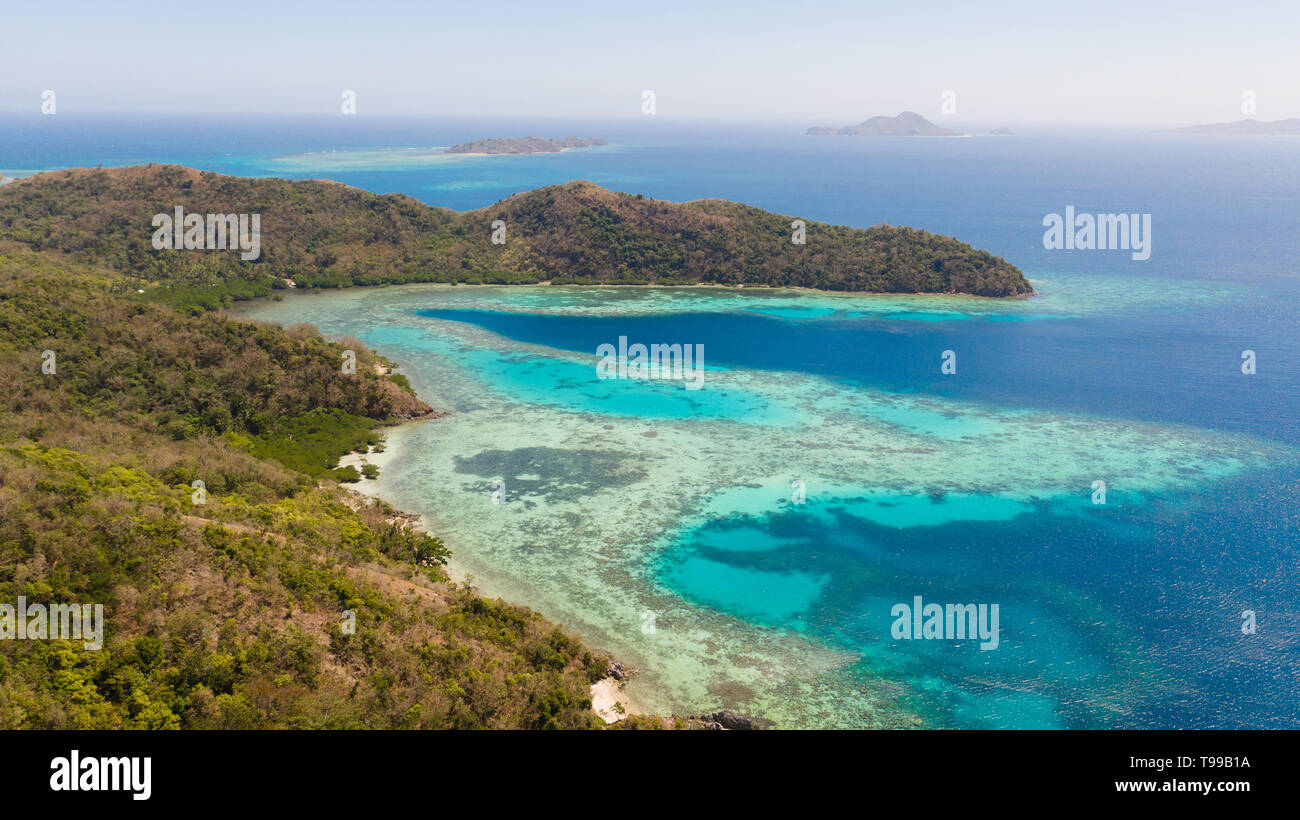 Isole dell'arcipelago: la malese con le lagune turchesi. La natura delle Filippine, vista dall'alto. Filippine, Palawan Foto Stock