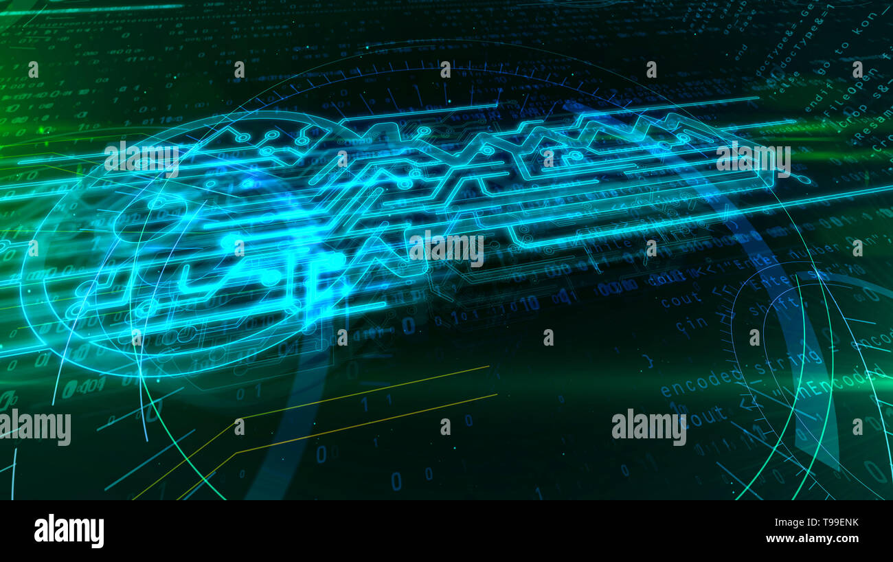Cyber security, protezione dei dati e la chiave digitale firmare su dynamic 3D sfondo binario. Sicurezza del computer technology concetto astratto 3d'illustrazione. Foto Stock