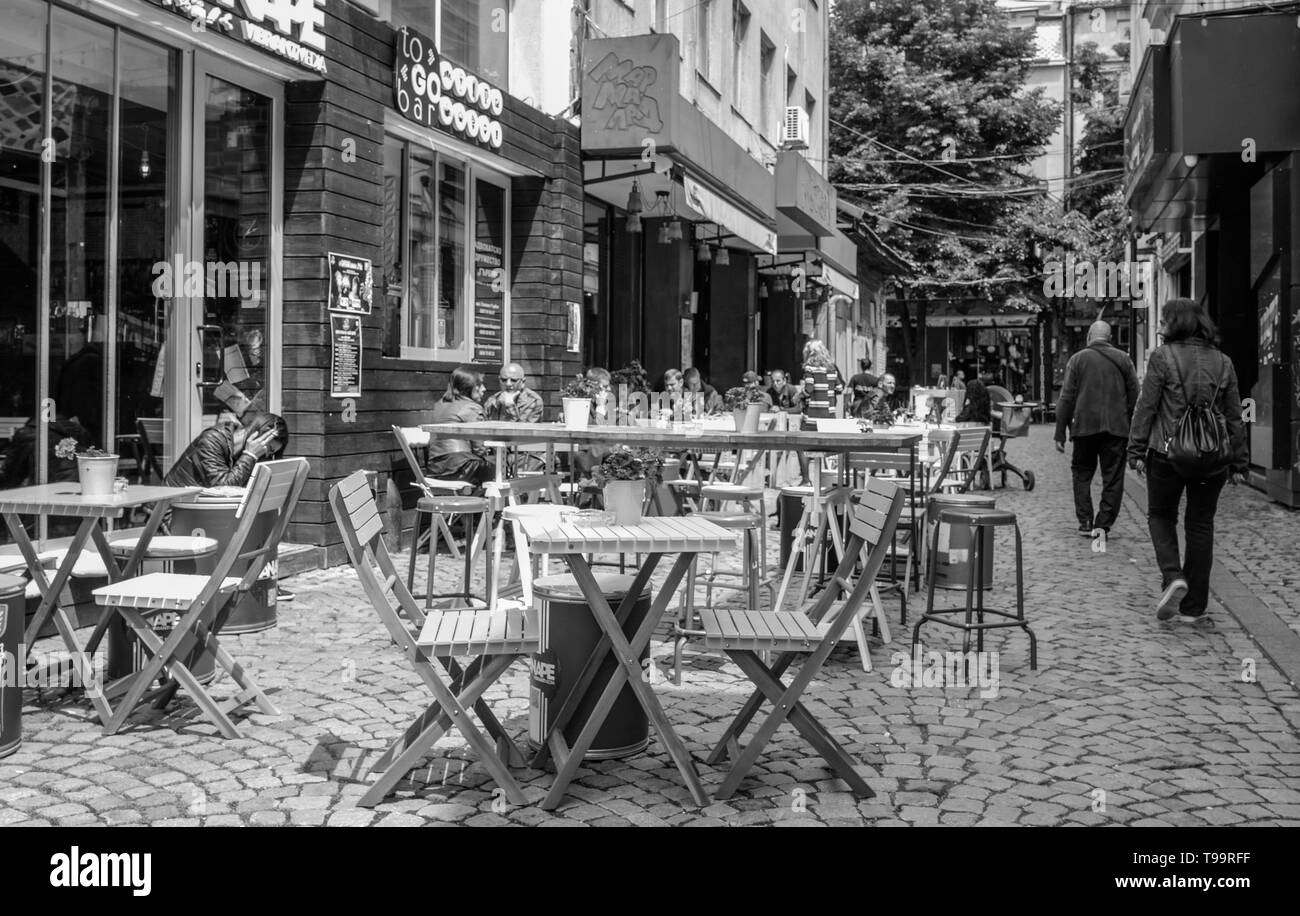 Plovdiv, Bulgaria,16 maggio 2019, strade, bar, ristoranti, centro storico, aree ricreative, Arts & Craft Market, © Peter SPURRIER Foto Stock