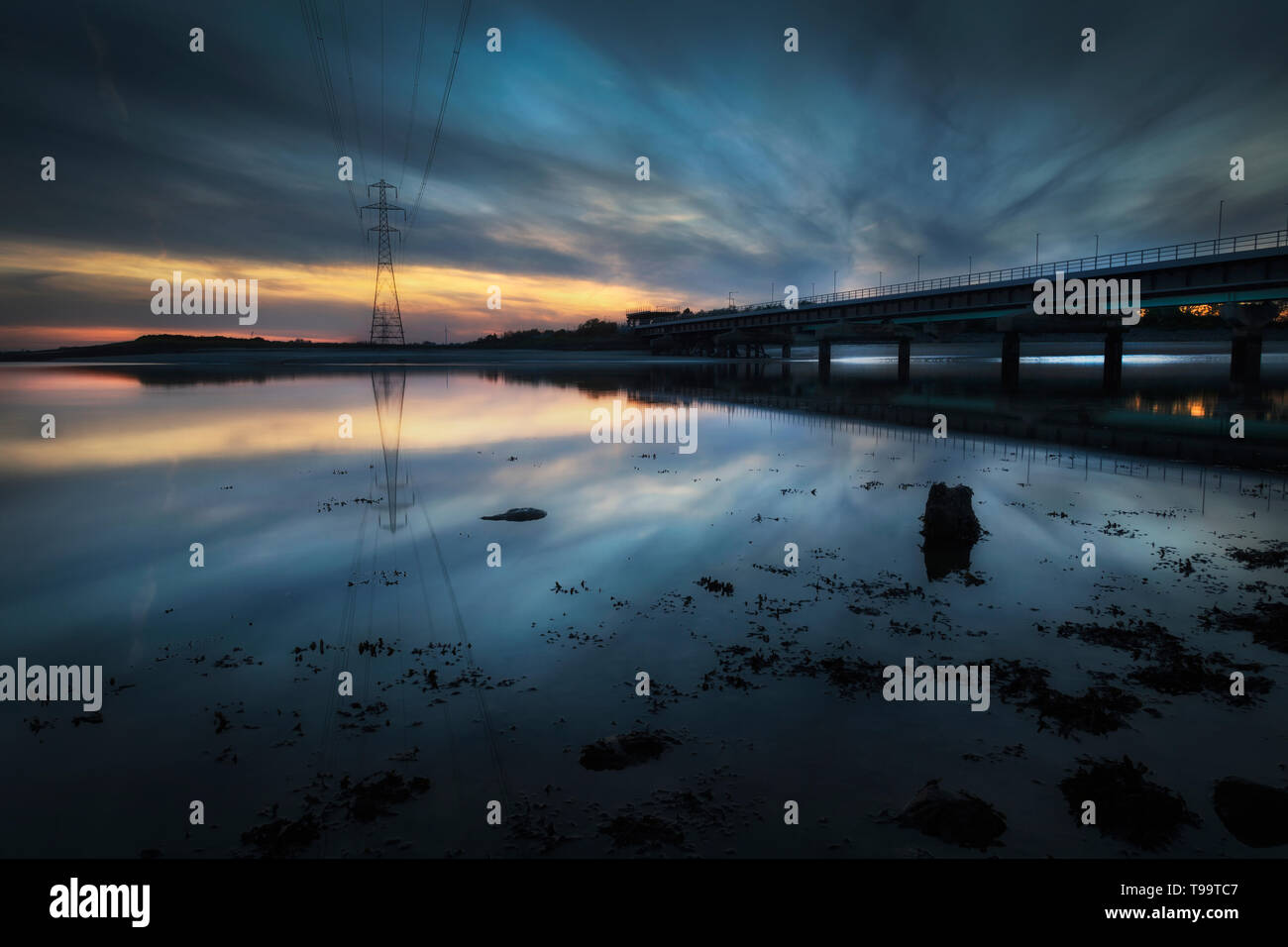 Estuario Loughor rail bridge Foto Stock