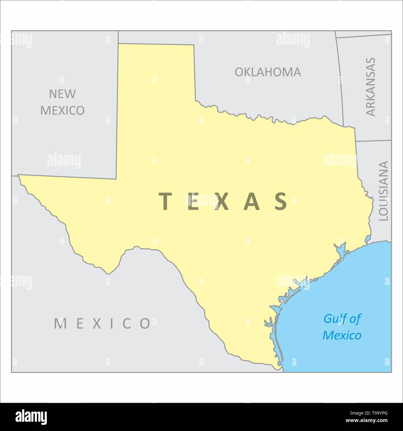 Mappa colorata della regione del Texas negli Stati Uniti Illustrazione Vettoriale