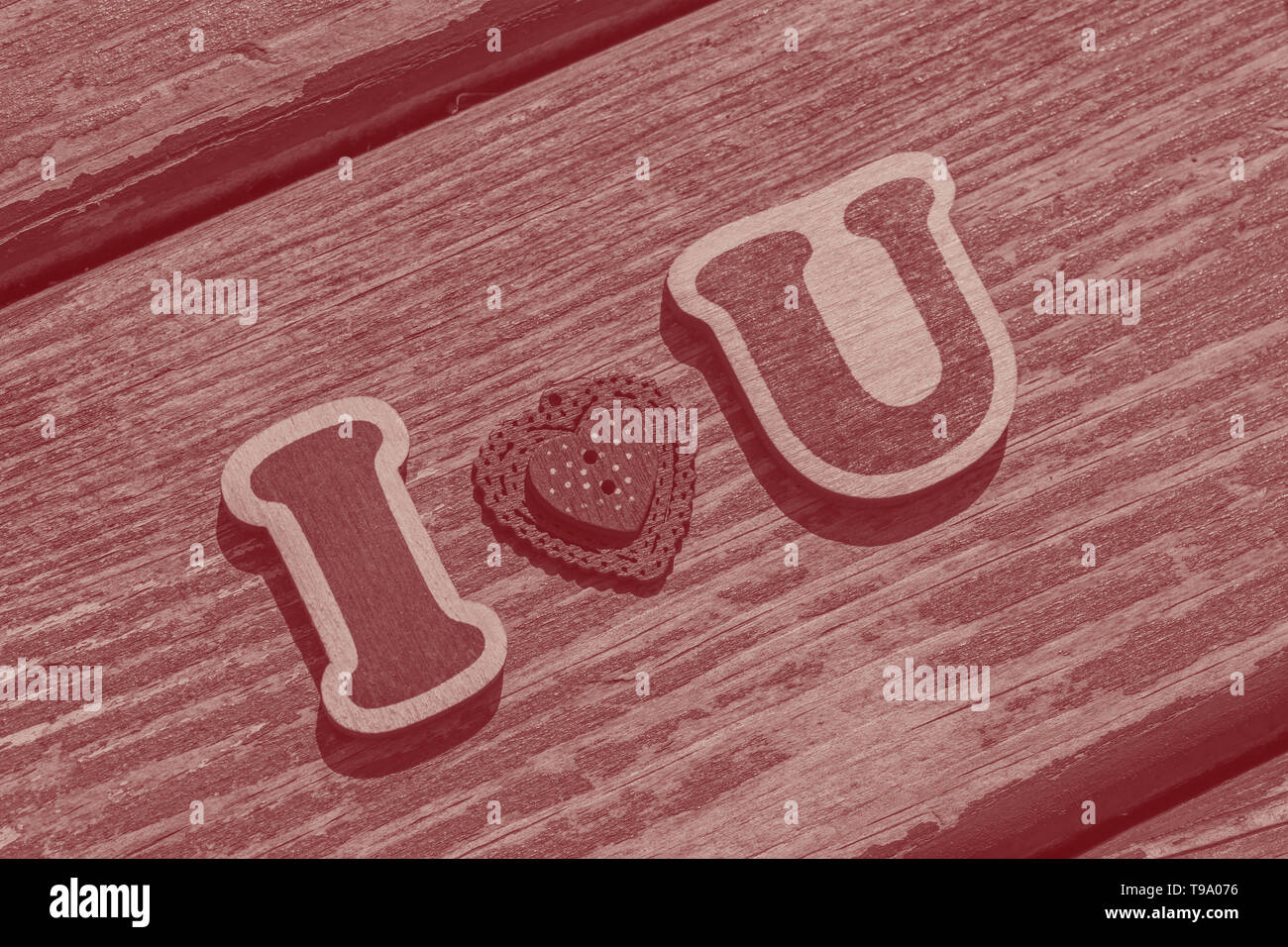 I love u messaggio di legno lettere e pulsante di san valentino Foto Stock