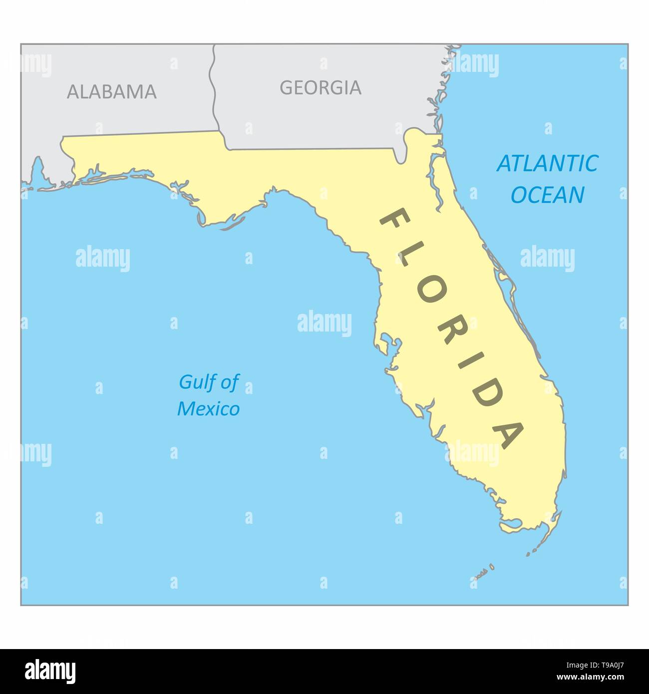 Mappa colorata della regione della Florida negli Stati Uniti Illustrazione Vettoriale
