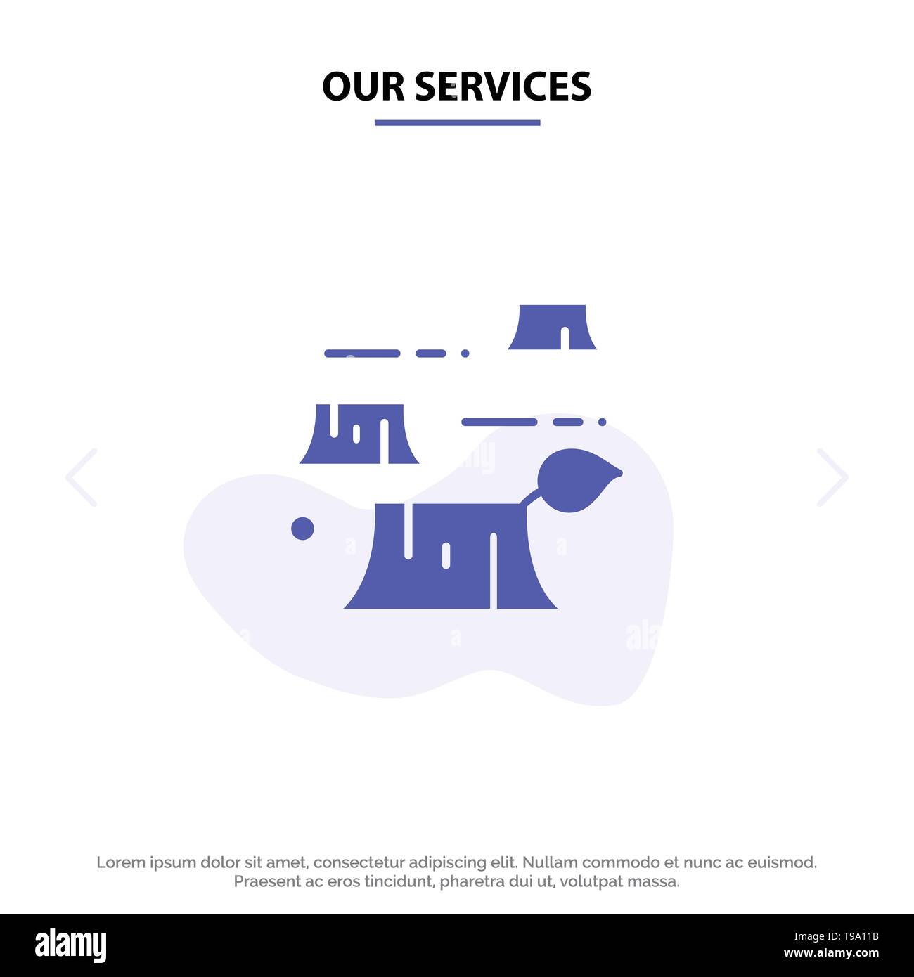 I nostri servizi danno, la deforestazione, distruzione, ambiente solido Icona Glyph Web Modello di scheda Illustrazione Vettoriale