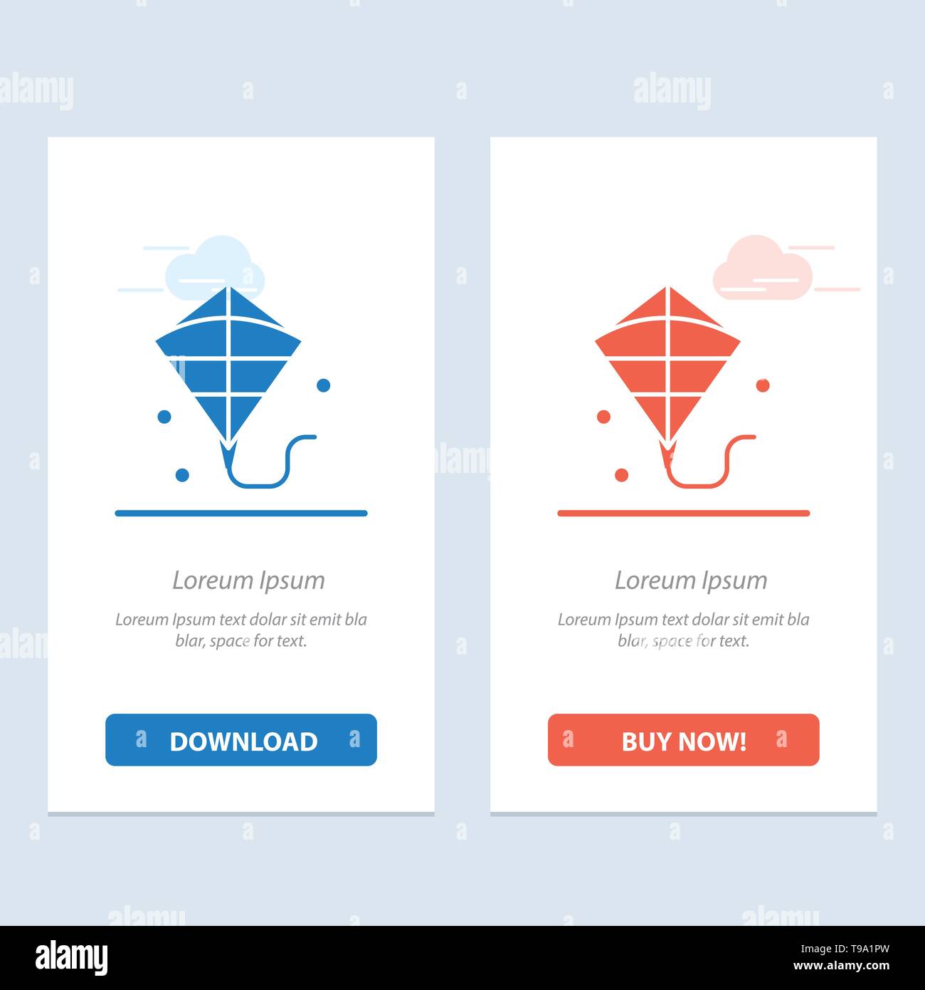 Kite, battenti, Festival di blu e di rosso e di Download Acquista web widget modello di scheda Illustrazione Vettoriale