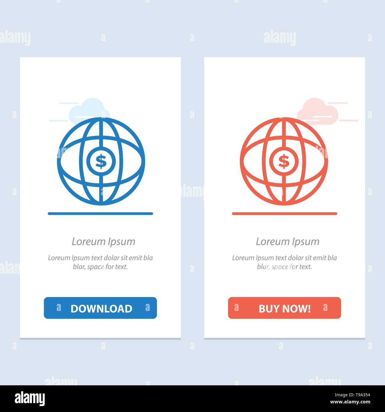Mondo, Globo, Internet, Dollaro di blu e di rosso e di Download Acquista web widget modello di scheda Illustrazione Vettoriale