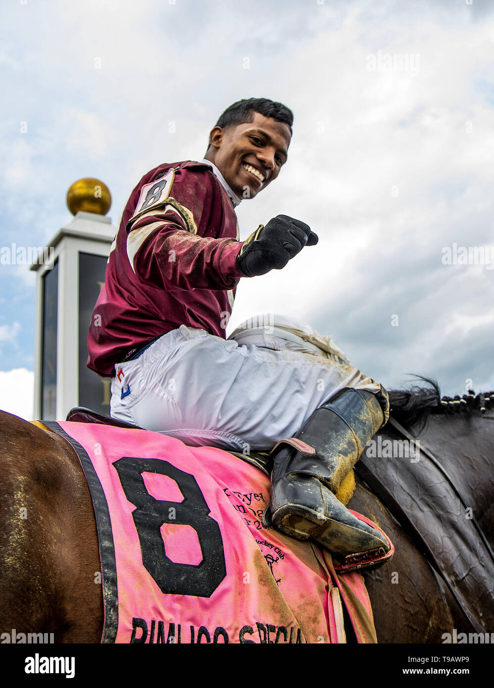 Baltimore, Maryland, Stati Uniti d'America. 16 Maggio, 2019. 17 Maggio: Ricardo Santana Jr e dieci volte vincere il Pimlico picchetti speciali a Pimlico Racecourse a Baltimora, Maryland, 17 maggio 2019. Evers/Eclipse Sportswire/CSM/Alamy Live News Foto Stock