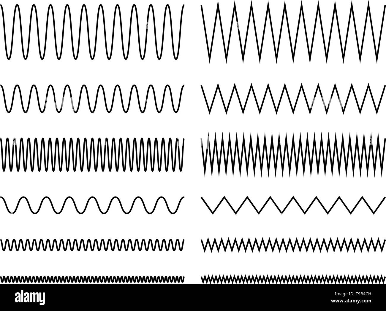 Set di ondulato, a zig-zag linee. Linee di curva Illustrazione Vettoriale