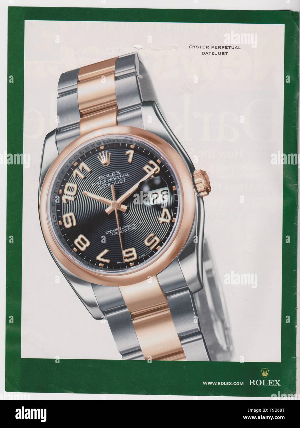 Poster pubblicitari Rolex Oyster Perpetual Datejust watch in magazzino da ottobre 2005, senza slogan pubblicitario Foto Stock