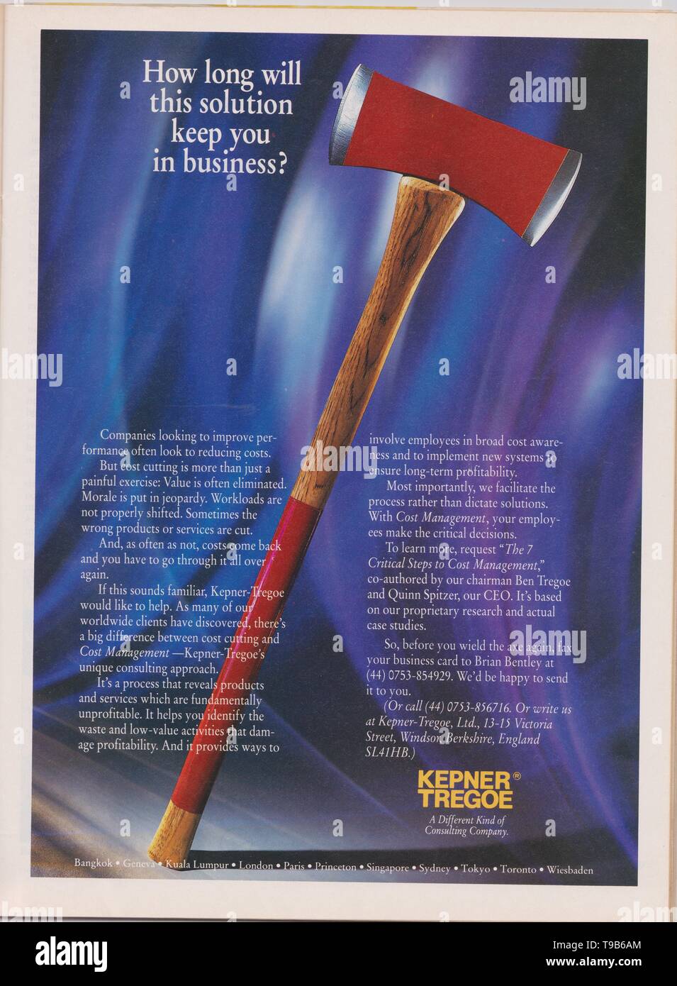 Poster pubblicitari Kepner Tregoe in magazzino dal 1992, quanto tempo questa soluzione vi tengono in azienda? Uno slogan, un annuncio pubblicitario Foto Stock