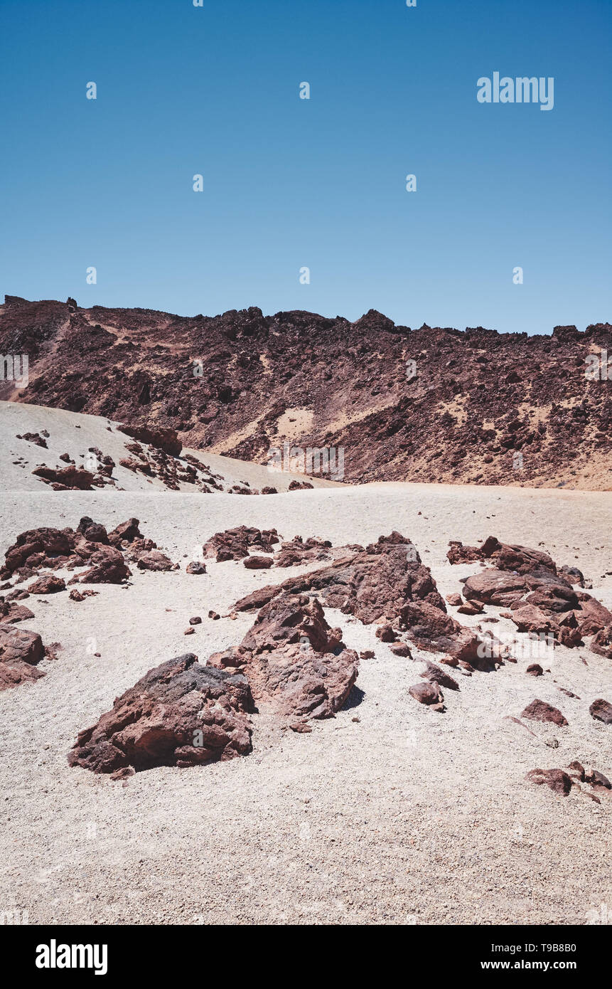 Marte come il paesaggio del monte Teide nel Parco Nazionale del Teide, tonificazione del colore applicato, Tenerife, Spagna. Foto Stock