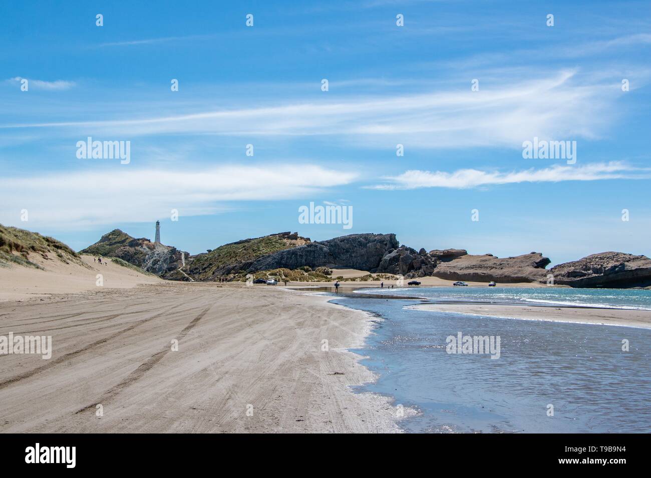 Giorno di spiaggia a Castlepoint, Nuova Zelanda Foto Stock