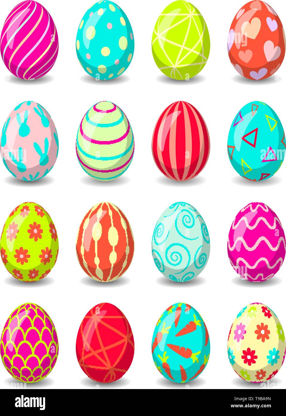 Le uova di Pasqua insieme isolato Illustrazione Vettoriale