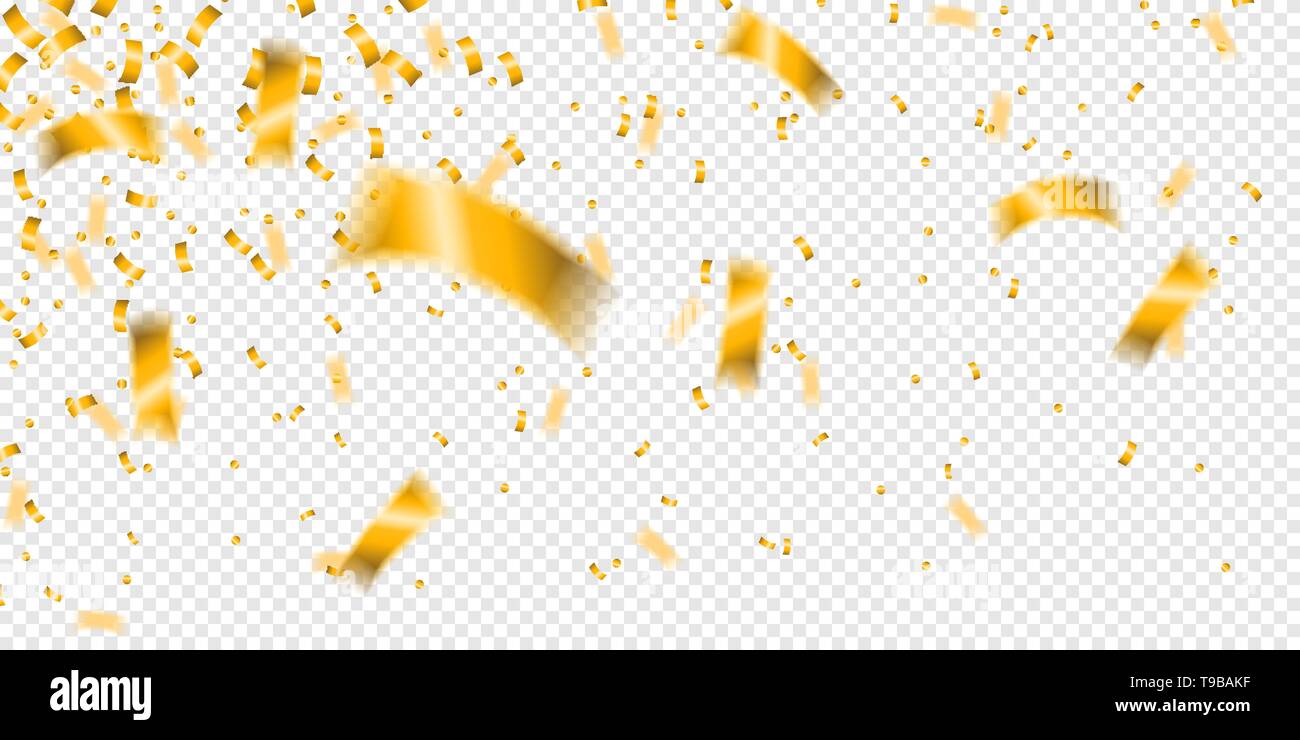 Flying golden coriandoli isolato sfondo trasparente Illustrazione Vettoriale
