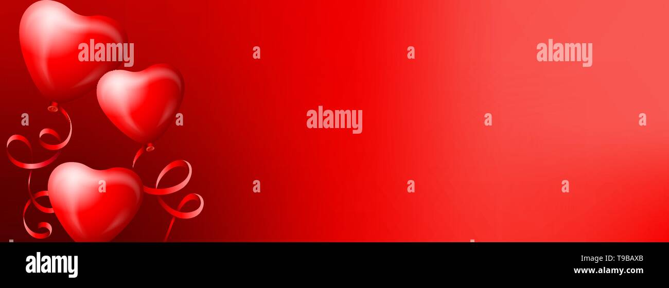 Palloncini cuore rosso sfondo vettoriale illustrazione banner. Il giorno di San Valentino Illustrazione Vettoriale