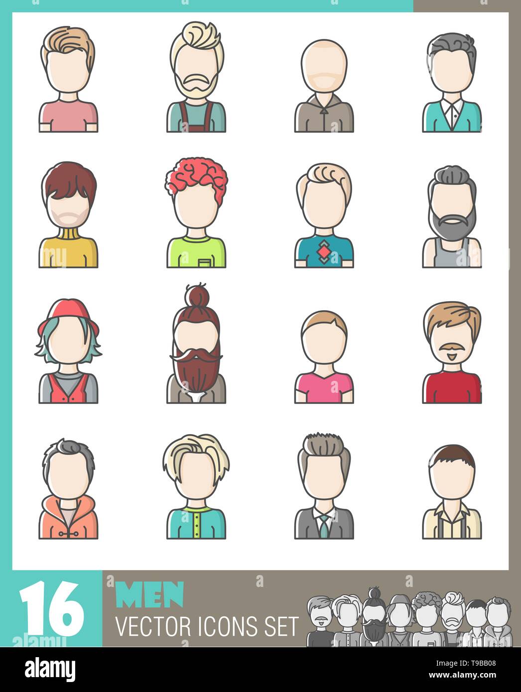 Gli uomini avatar vettore set di icone Illustrazione Vettoriale