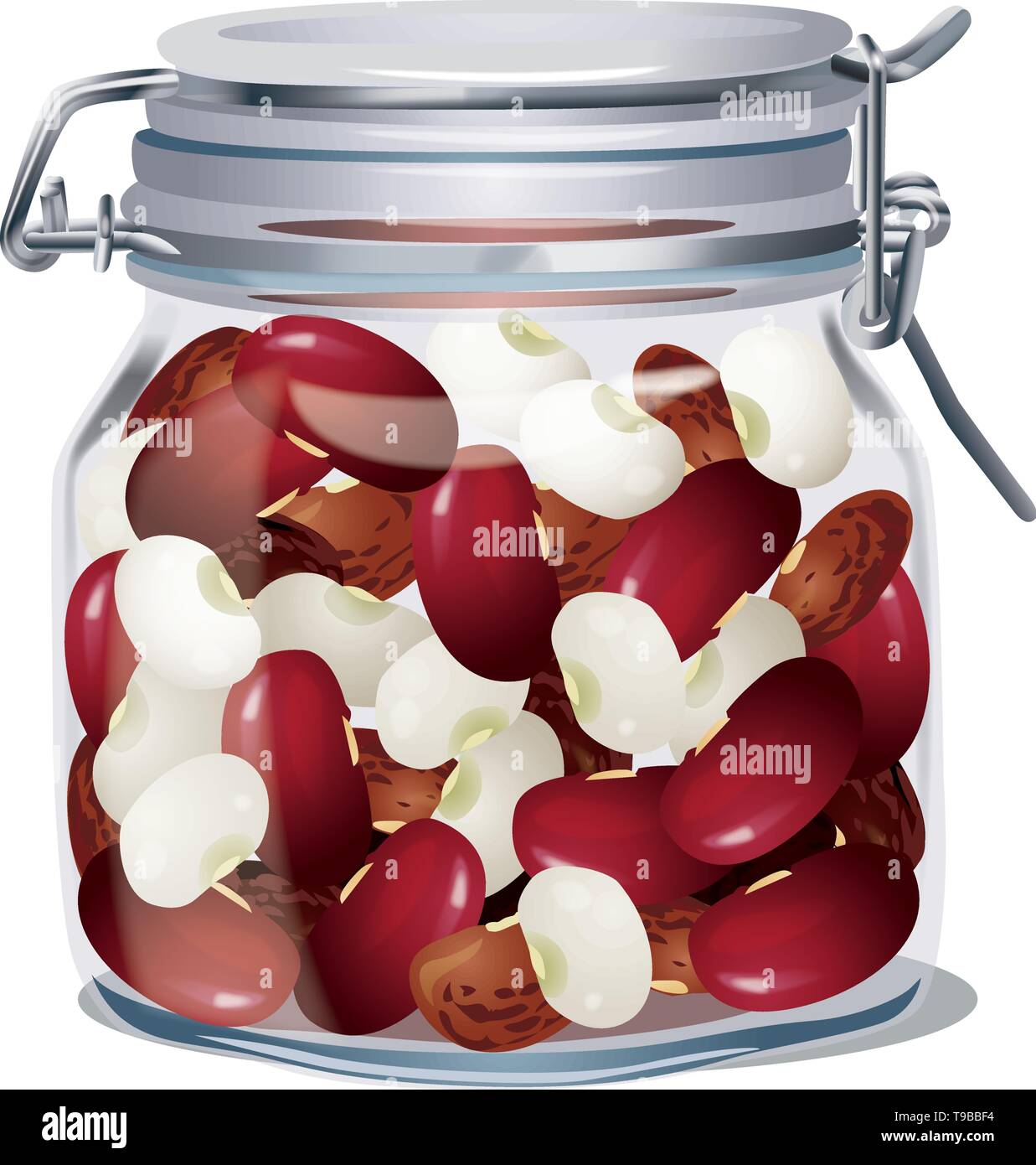 Il vasetto di vetro con coperchio con fagioli all'interno. Isolato. Vettore Illustrazione Vettoriale