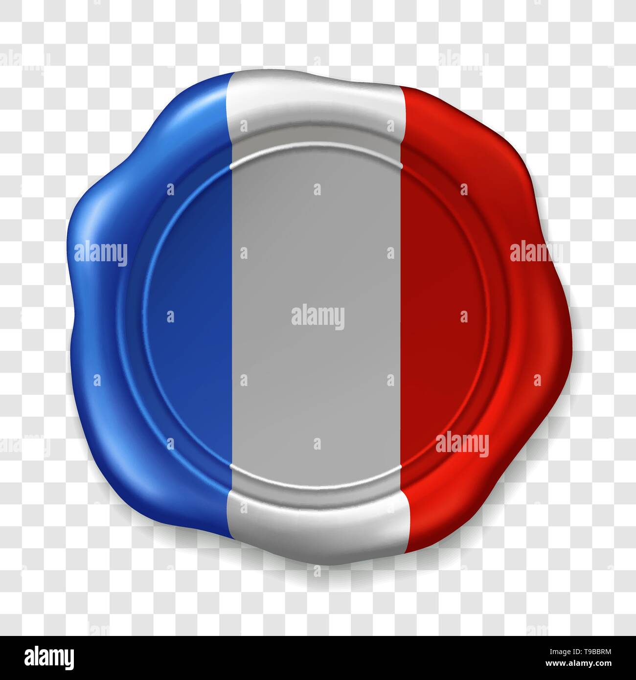 Francese bandiera nazionale. Lucida sigillo di cera. Ceralacca vecchio timbro realistico etichetta su sfondo trasparente. Vista dall'alto. Etichetta. Illustrazione Vettoriale Illustrazione Vettoriale