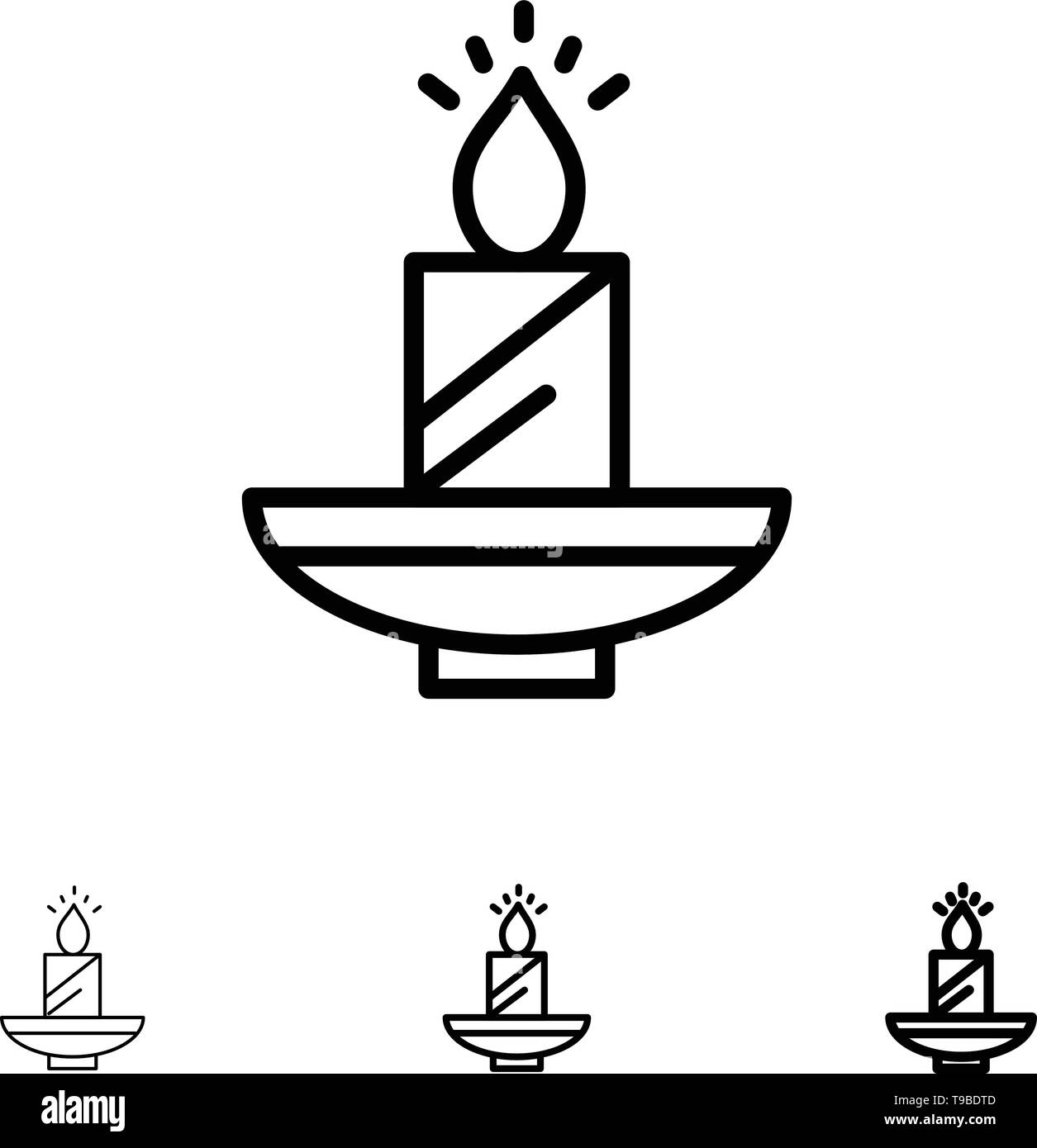 Candela, Natale, Diwali, Pasqua, lampada, luce, cera Bold e la sottile linea nera icona impostare Illustrazione Vettoriale