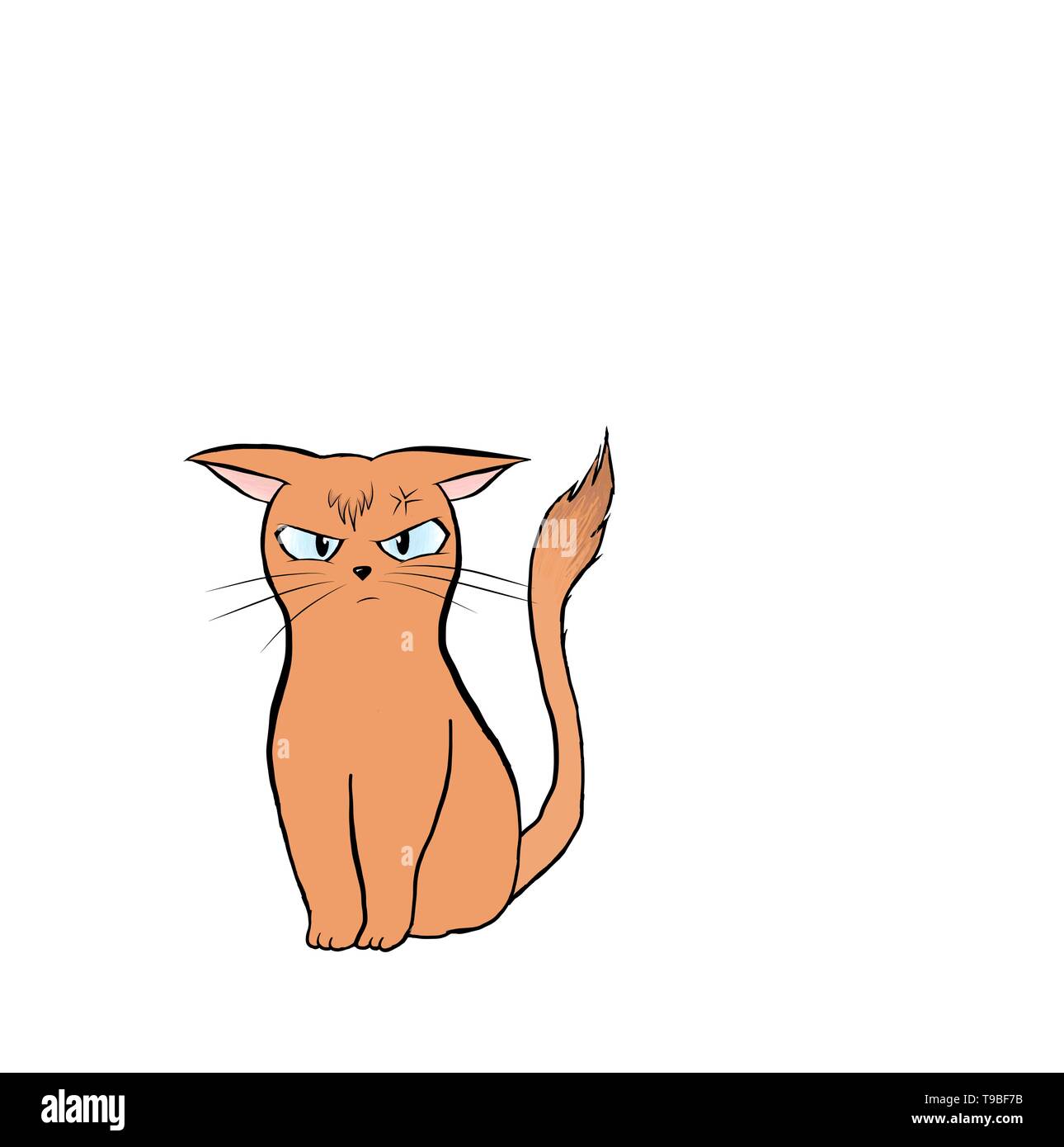 Illustrazione di un divertente gatto arrabbiato. Può essere impiegato come un adesivo o gli Emoji. L'illustrazione è facile da animare o cambiare perché si tratta di un vettore grafico Illustrazione Vettoriale