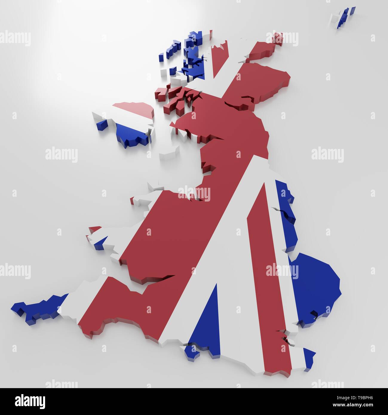 Un 3d-illustrazione del Regno Unito con la bandiera su di esso Foto Stock