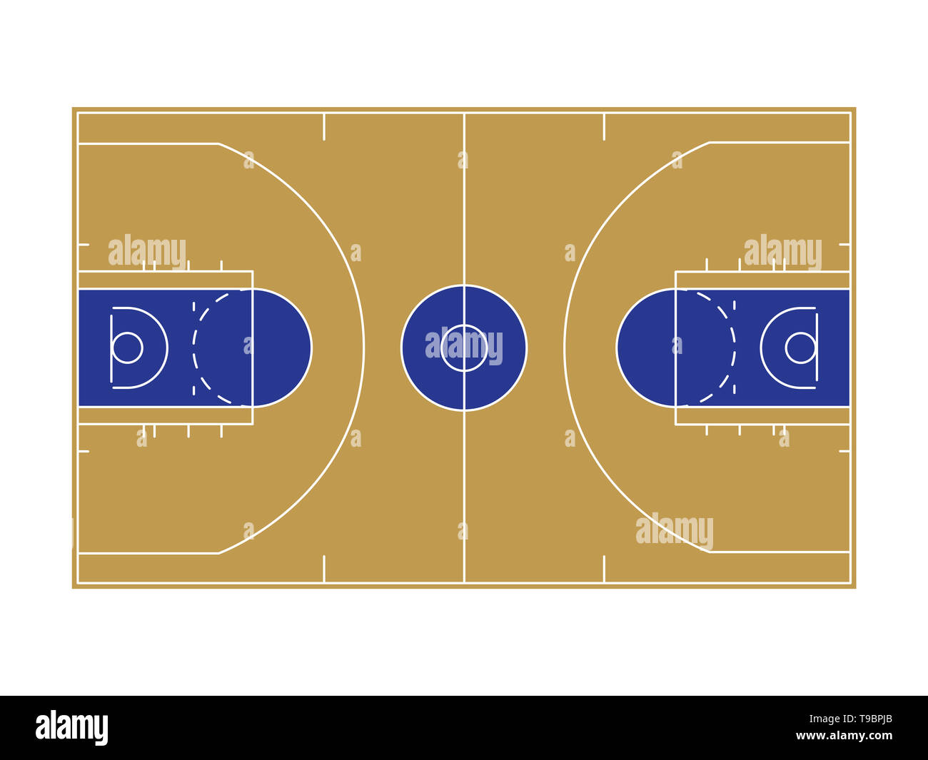 Campo da basket top view illustrazione isolati su sfondo bianco Foto Stock