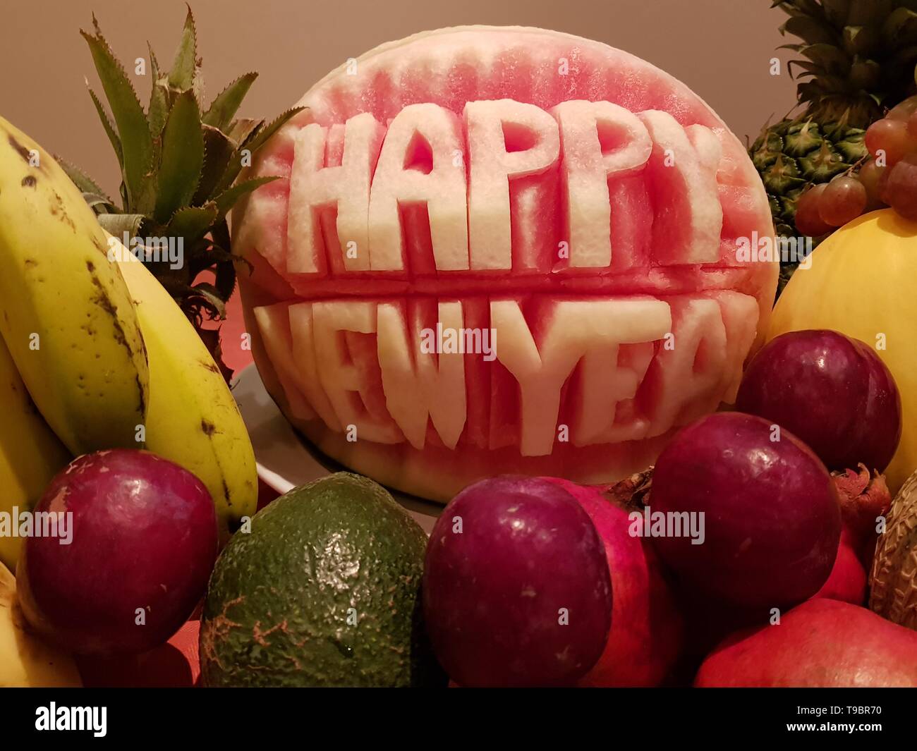 Perfetta la scultura di frutta Foto Stock