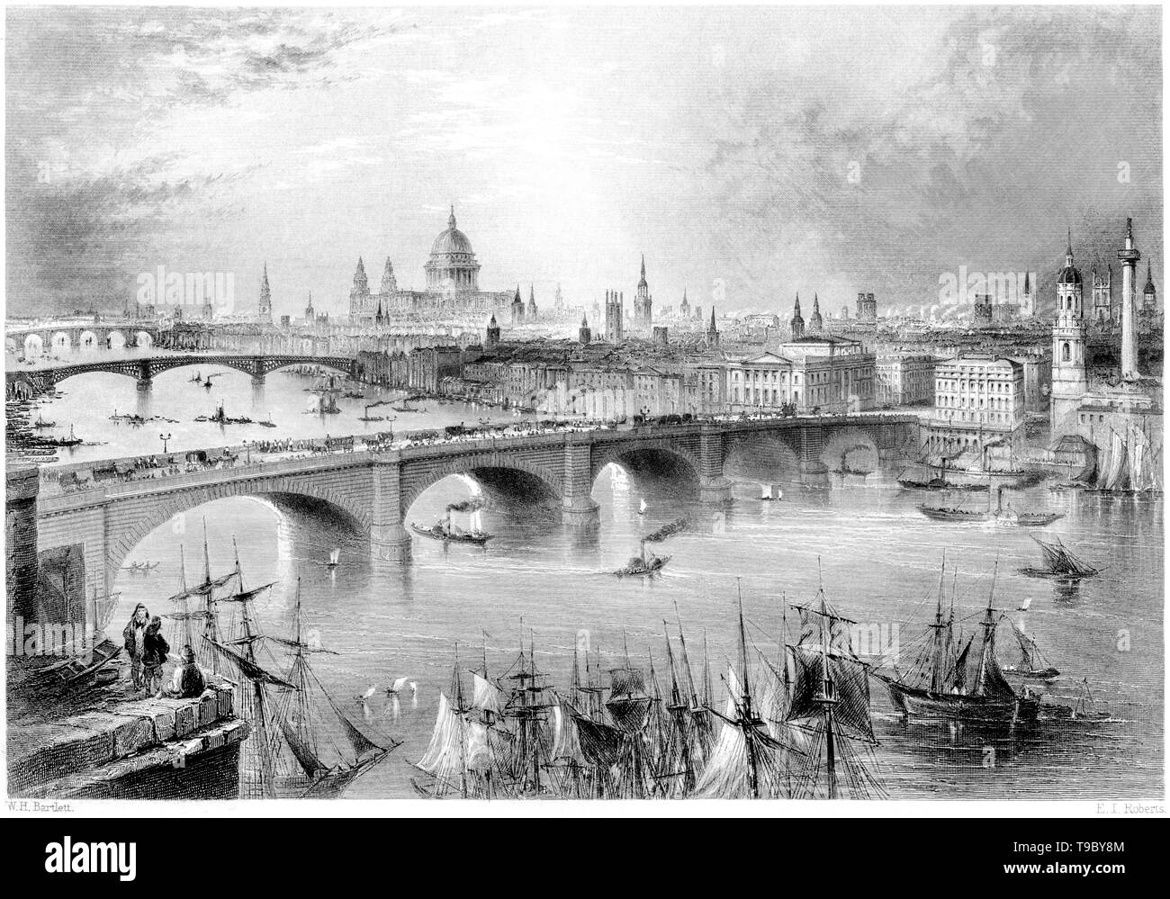 Una incisione di una vista generale di Londra dal lato di Southwark scansionati ad alta risoluzione da un libro pubblicato nel 1842. Ritiene copyright free. Foto Stock