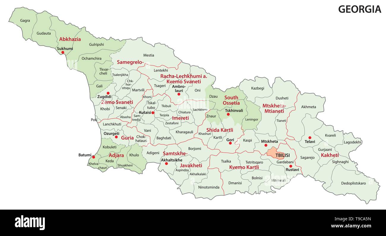 Politica e amministrativa di mappa vettoriale della Georgia Illustrazione Vettoriale