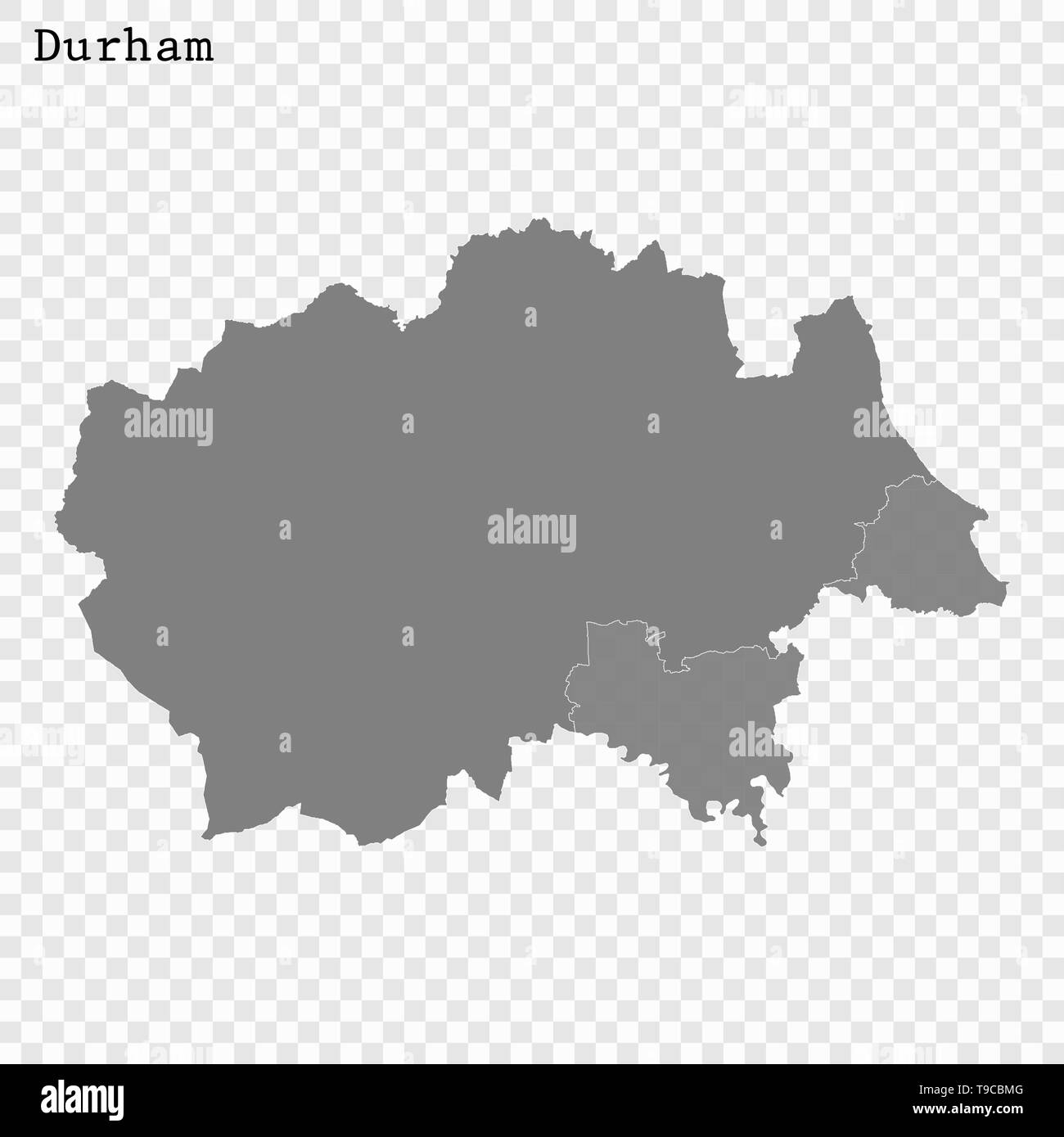 Alta qualità mappa di Durham è una contea di Inghilterra, con i confini dei distretti Illustrazione Vettoriale