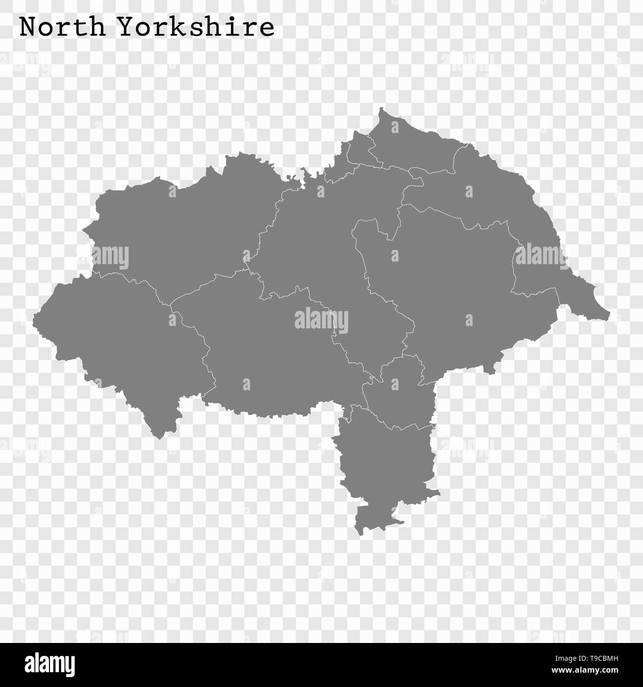 Alta qualità mappa del North Yorkshire è una contea dell'Inghilterra, con i confini dei distretti Illustrazione Vettoriale