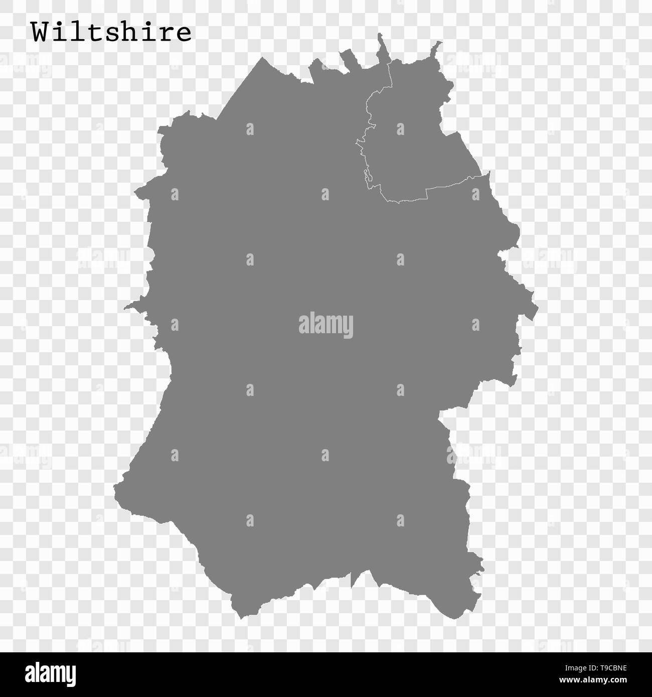 Alta qualità mappa di Wiltshire è una contea di Inghilterra, con i confini dei distretti Illustrazione Vettoriale