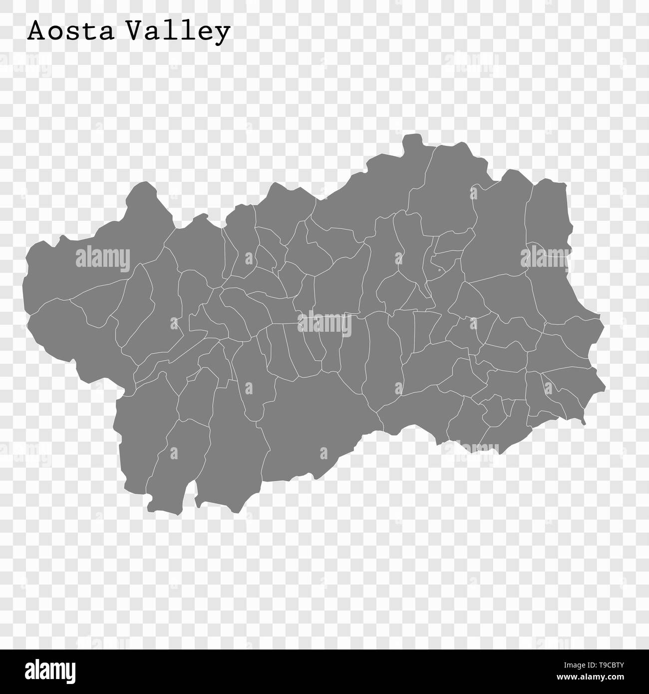Alta qualità mappa della Valle d'Aosta è uno stato d'Italia, con i confini dei distretti Illustrazione Vettoriale