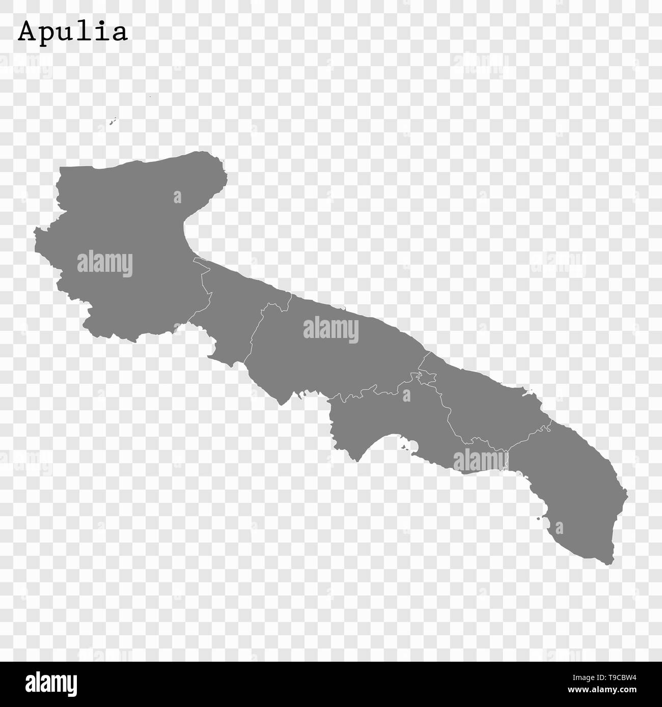 Alta qualità di mappa Puglia è un membro dell'Italia, con i confini dei distretti Illustrazione Vettoriale