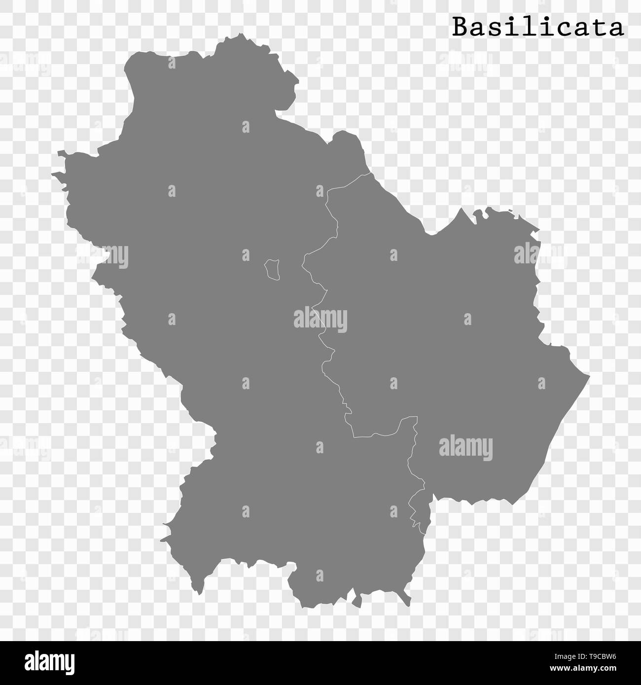 Alta qualità mappa della Basilicata è un membro dell'Italia, con i confini dei distretti Illustrazione Vettoriale