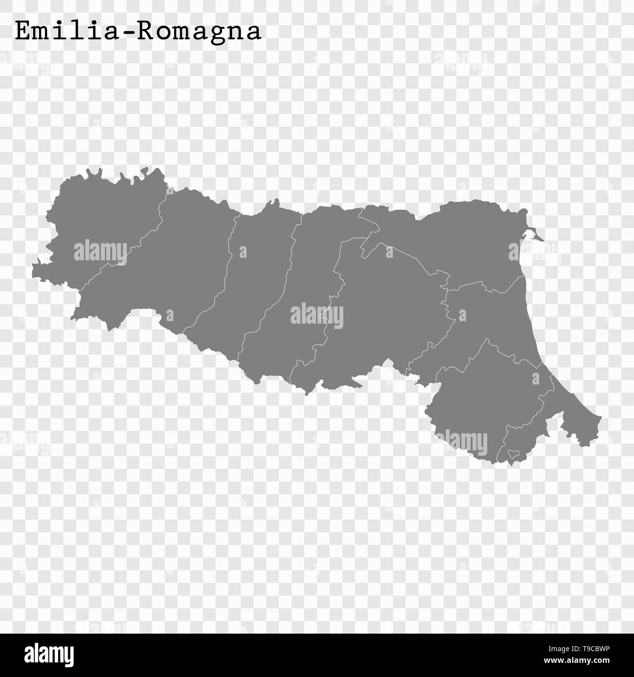 Alta Qualità Mappa Emilia Romagna è un membro dell'Italia, con i confini dei distretti Illustrazione Vettoriale