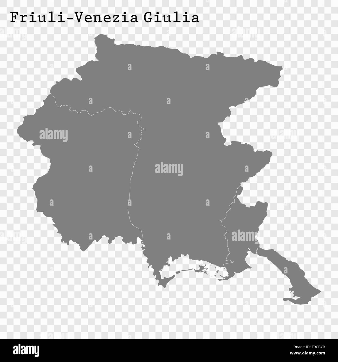 Alta Qualità Mappa del Friuli Venezia Giulia è un membro dell'Italia, con i confini dei distretti Illustrazione Vettoriale
