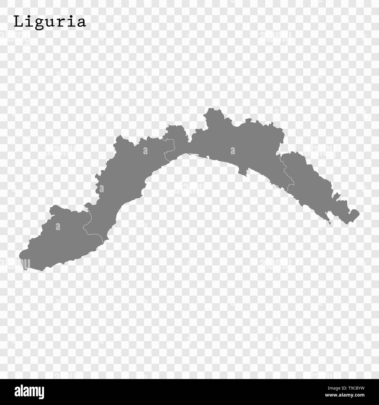 Alta Qualità Mappa Liguria è uno stato d'Italia, con i confini dei distretti Illustrazione Vettoriale
