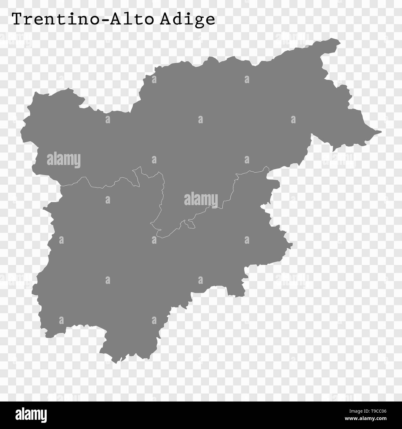 Alta Qualità Mappa del Trentino Alto Adige è un membro dell'Italia, con i confini dei distretti Illustrazione Vettoriale