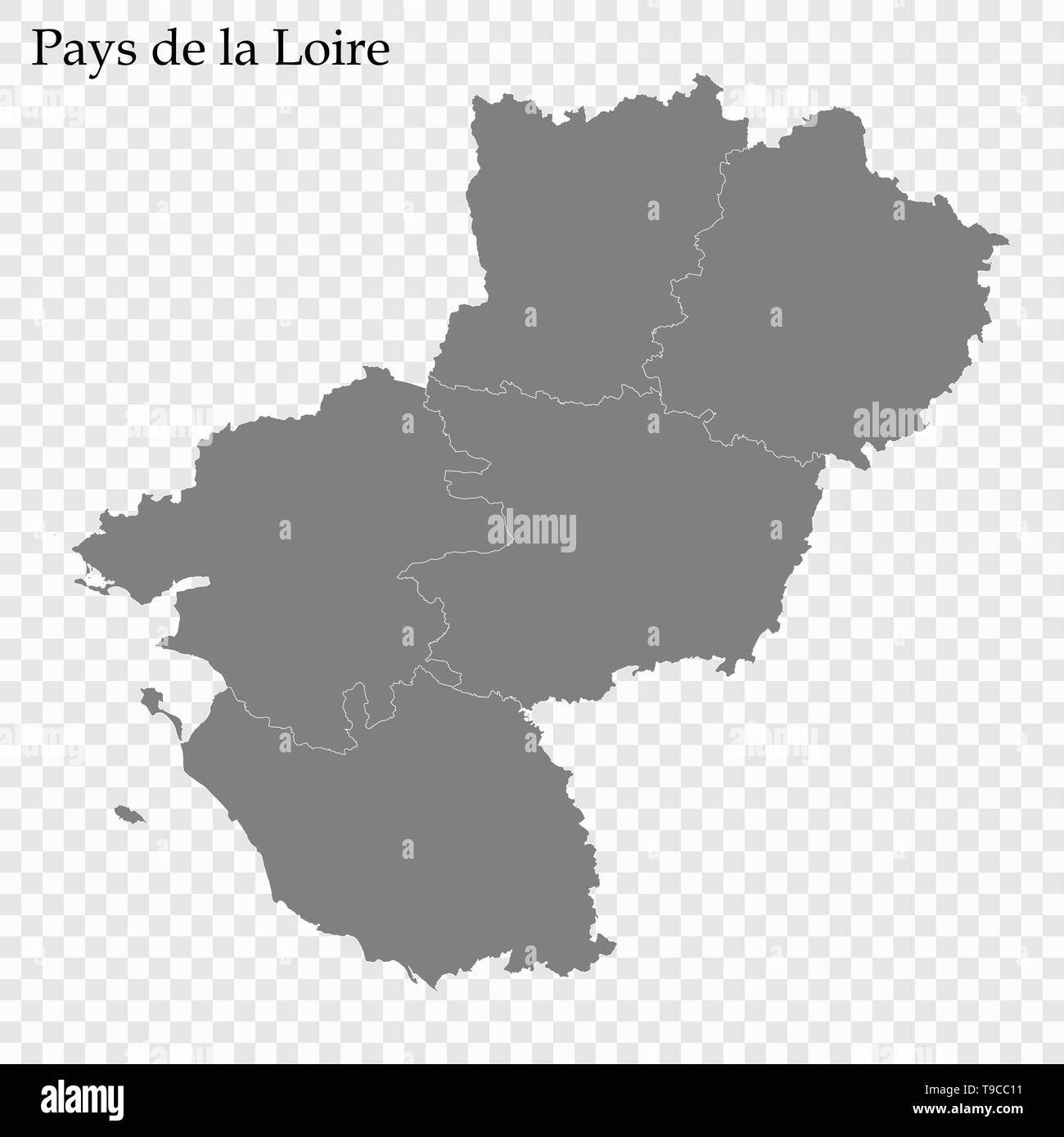 Alta Qualità Mappa del Pays de la Loire è una regione della Francia, con i confini dei reparti Illustrazione Vettoriale